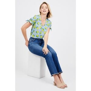 Anthropologie Modcloth lemon blue and yellow top shirt size XL